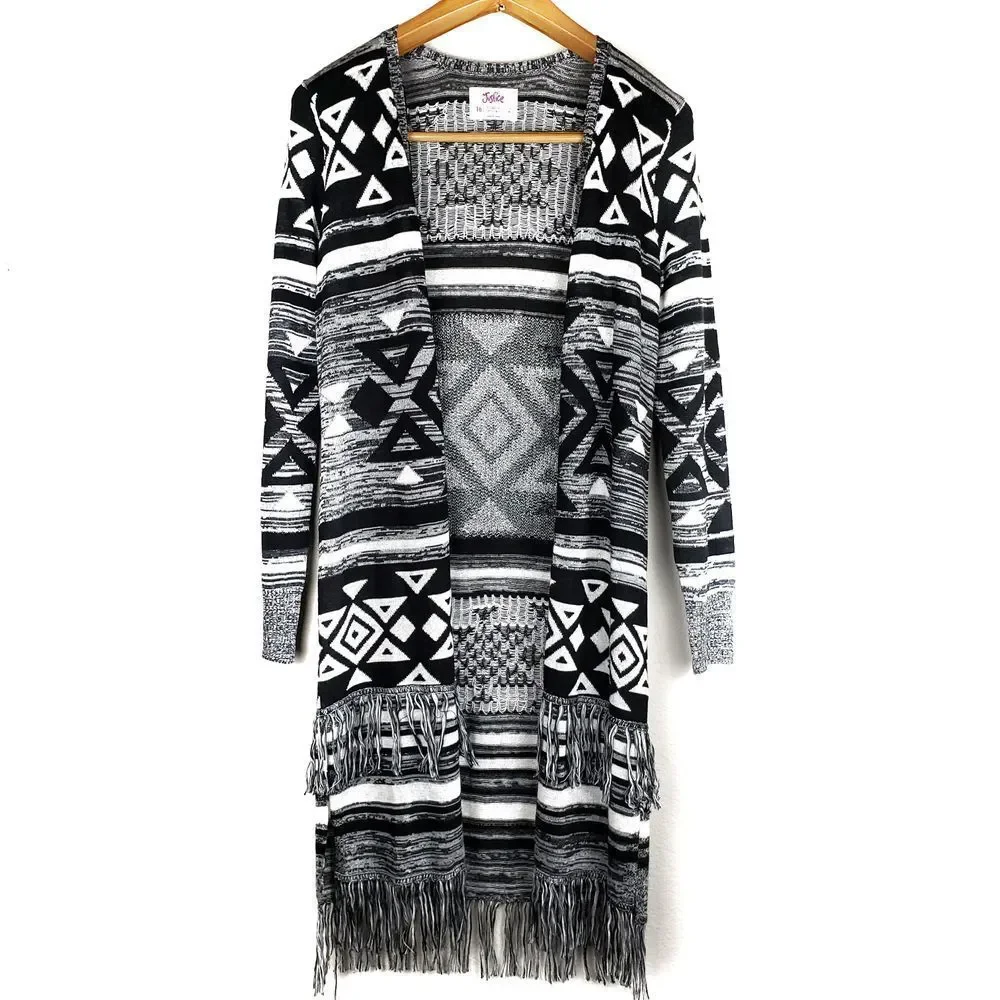 Justice Girl Fringed Tribal Long Cardigan size 16